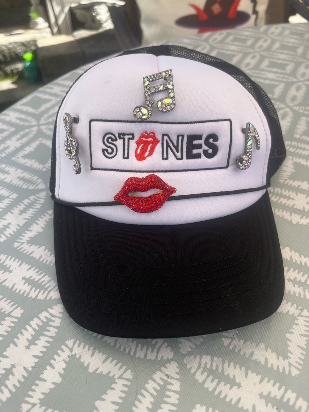 Rolling Stones Embellished Trucker Hat - with gorgeous pins